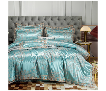 Express Delivery - GTC 22000737 Gold Satin Jacquard Luxury Euro Soft Silky Double Duvet Cover Bedroom Set - Sky Blue - ID 112641