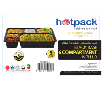 Hotpack HSMBBR6C 5 Pieces Container Black Base 6 Compartment With Lid in UAE