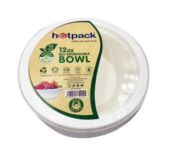 Hotpack HSMBDRB12 10 Pieces 12oz Bio Degradable Paper Pulp Bowl - White in UAE