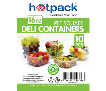Hotpack HSMDCS16PET 10 Pieces 16oz Deli PET Container Square With Lid in UAE