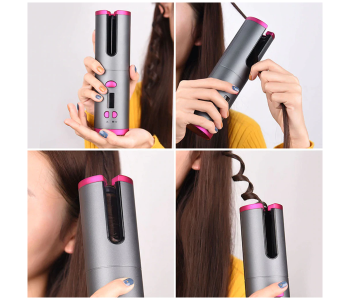 Rechargeable Cordless Auto Hair Curler - Grey And Pink in UAE