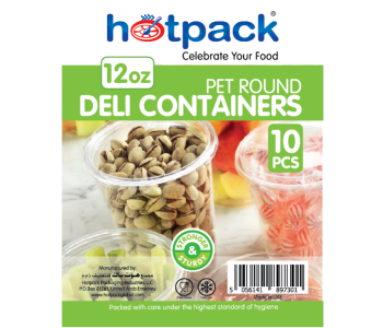 Hotpack HSMDCR12PET 10 Pieces 12oz Deli PET Container Round With Lid in UAE