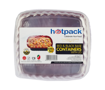 Hotpack HSMRB750 5 Pieces 750ml Red And Black Base Container With Lids in UAE