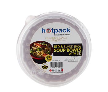 Hotpack HSMRBSB550 5 Pieces 550ml Red And Black Base Soup Bowls With Lids in UAE
