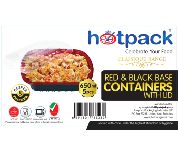 Hotpack HSMRB650 5 Pieces 650ml Red And Black Base Container With Lids in UAE