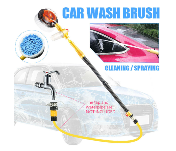 Auto Car Extendable Rotating Wash Brush High Pressure Vehicle Care Washing Sponge Cleaner Cleaning Tool With Hose - Yellow And White in OMAN