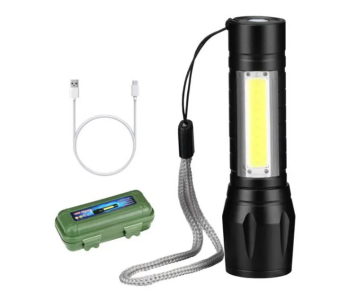 Mini 3 Mode XPE COB 10.1cm Rechargeable LED Flashlight Torch With Box - Black in UAE
