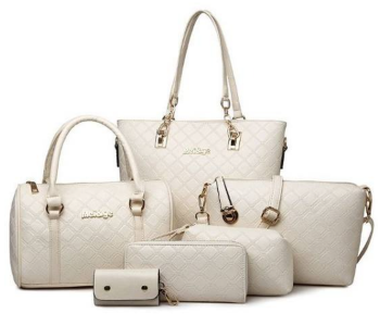 Express Delivery - 6 Pieces PU Leather Lattice print Composite Bags Set for Women - Off White - ID 115034