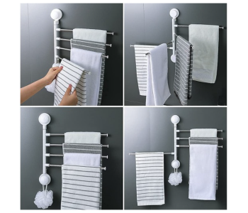 Stainless Steel Wall Mounted Swivel Towel Rack Holder Hanger With 4 Swing Bars - Silver in OMAN
