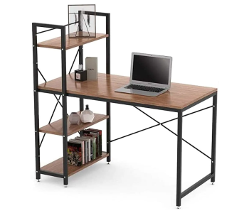 Multipurpose Computer Desk With 4 Tier Shelves For Work Study Or Gaming - Brown in OMAN