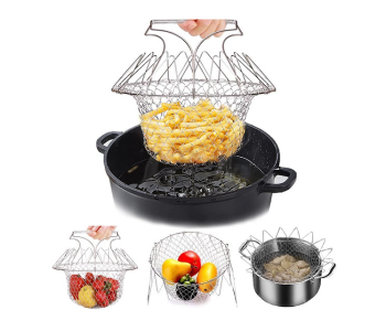 Express Delivery - GTC Foldable Stainless Steel Deep Fry Chef Basket - Silver - ID 114807