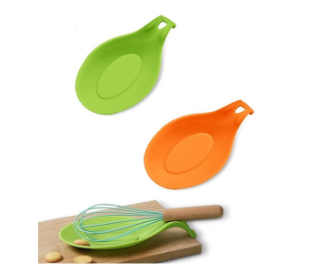 Express Delivery - GTC 2 PCS Silicone Spoon Rest Heat Resistant for Kitchen Counter Stove Top - Orange and Green - ID 114783