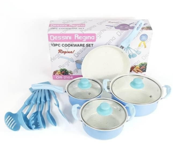 Express Delivery - Dessini Regina OR-2104 13 Pieces Cookware Set - White and Blue - ID 114566