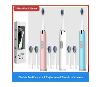 Express Delivery - GTC Sonic Electric Toothbrush With 2 Replacement Toothbrush Heads - Blue - ID 114770