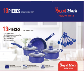 Express Delivery - Royal Mark RMCW-8713 13 Pieces Non Stick Cookware Set - Blue - ID 115445