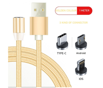 Express Delivery - GTC Magnetic Charging Cable With LED Light - Gold - ID 114758