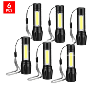 Pack Of 6 Mini 3 Mode XPE COB 10.1cm Rechargeable LED Flashlight Torch With Box - Black in OMAN