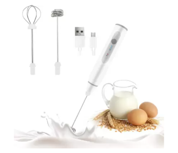 USB Rechargeable Milk Frother Handheld Foam Maker - White in OMAN