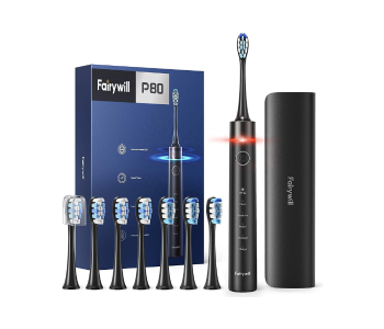 Express Delivery - Fairywill FWP80 Pressure Sensor Electric Toothbrush with 8 Brush Heads - Black - ID 115181