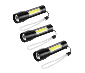 Set Of 3 Multifunctional USB Rechargeable 9000LED Zoomable Flash Light - Black in KSA