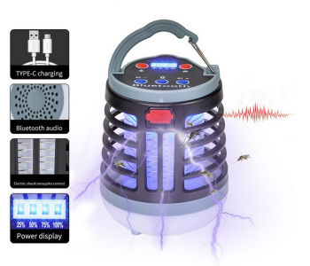 E Smarter W881 Life Waterproof Night Light With Bluetooth Speaker LED Electric Shock Mosquito Killer Lamp For Home - Black in OMAN