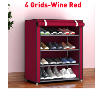 Express Delivery - GTC 4 Grids Simple Shoe Rack - Wine Red - ID 114646