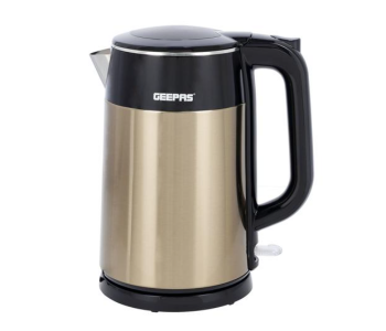 Geepas GK38052 1.7 Litre 1800 Watts Double Layer Electric Kettle - Silver And Black in KSA