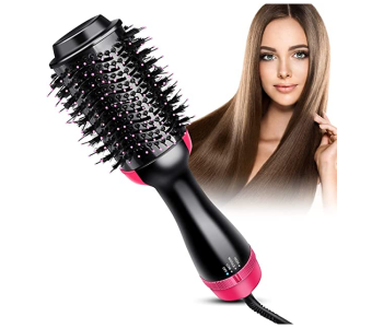 All In 1 Hot Air Brush For Hair Dryer Curler And Straightener For Women - Pink And Black in KSA