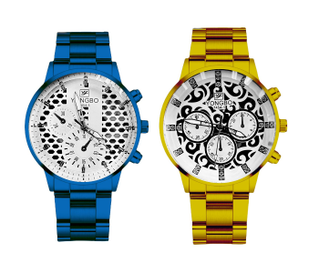 Set Of 2 Classic Edition Unisex Analog Watches - Blue And Gold in KSA