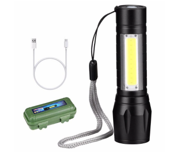 One Piece 9000LED Mini Zoomable USB Rechargeable Flash Light - Black in KSA