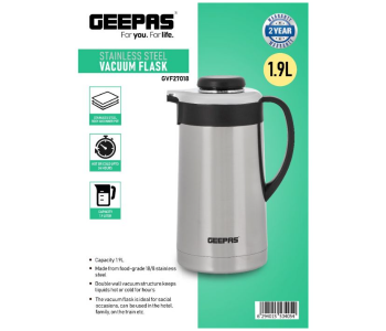 Geepas GVF27018 1.9 Litre Stainless Steel Vacuum Flask - Silver And Black in KSA