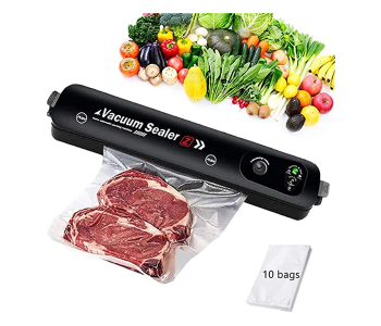 Automatic Food Saver One-Touch Compact Vaccum Sealer Machine With 10 Sealing Bags - Black in KSA