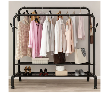 Large 120cm Dual Metal Clothes Rack With Hook - Black in OMAN