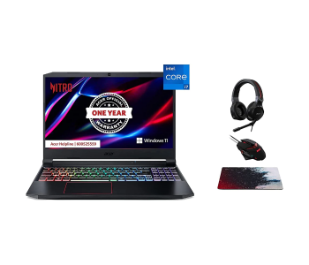 Acer Nitro5 AN515-NH-QFGEM-006 15.6 Inch FHD Intel I7 11800H Processor 24GB RAM 1TB SSD 8GB NVIDIA GeForce RTX 3070 Graphics Windows 11 Home With Headset Mouse And Mouse Pad - Black in UAE