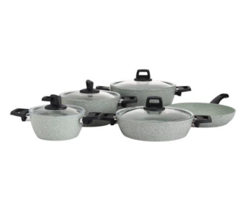 Express Delivery - Royalford RF10979 9 Piece Scoria Granite Coated Cookware Set - Grey - ID 119737