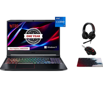Acer Nitro5 AN515-NH-QELEM.009 15.6 Inch FHD Intel I7 11800H Processor 16GB RAM 512GB SSD 4GB NVIDIA GeForce RTX 3050 Graphics Windows 11 Home With Headset Mouse And Mouse Pad - Black in UAE