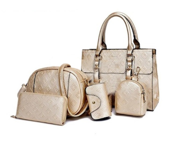 5 Pieces PU Leather Handbags Set For Women - Gold in UAE