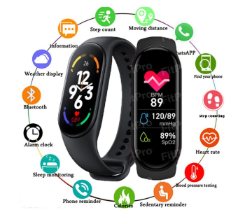 M7 Unisex IP67 Waterproof Sport Smart Band With Blood Pressure Heart Rate Monitor Fitness - Black in KSA