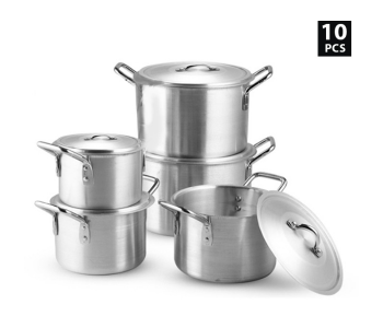 Olympia OE-1410 Pack Of 10 Pieces Aluminium Cooking Pot Set - Silver in KSA