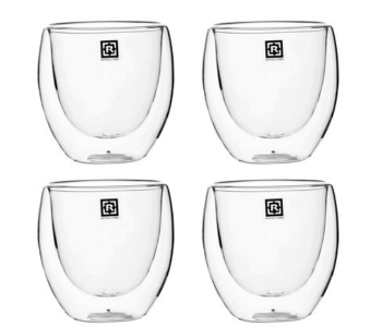 Express Delivery - Royalford RF10568 80ml Borosilicate Glass 4 Piece Double Wall Cup Set - ID 119559