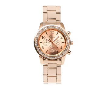 Express Delivery - Geneva 37mm Rhinestone Analog Wrist Watch for Women - Rose Gold - ID 119748