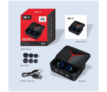 Express Delivery - TWS Bt5.2 M90 PRO Wireless Gaming Earbuds - Black - ID 120825