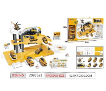 DK1052 Parking Lot With 3 Pieces Metal Cars And Metal Plane Activity Toy For Kids - Yellow in KSA