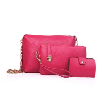 Express Delivery - Ladies Luxury JA061 DDSK Bag 3 Pieces Set With Bear - Dark Pink - ID 121995