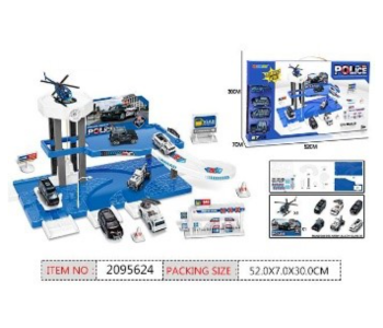 DK1053 Parking Lot With 3 Pieces Metal Cars And Metal Plane Activity Toy For Kids - Blue in KSA