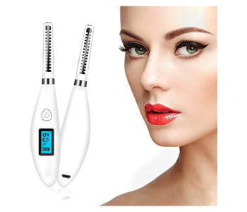 Newest Ceramic USB Rechargeable Electric Heated Eye Lash Curler With Comb - White in KSA