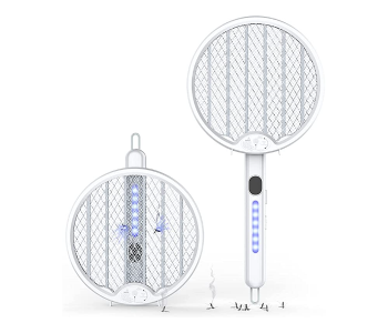 Foldable Handheld Mosquito Zapper Killer 3000 Volt Insect Fly Trap For Indoor And Outdoor - White in OMAN