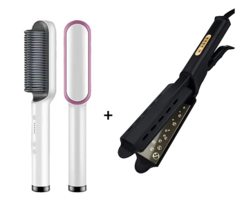 Professional Hair Straightener Tourmaline Ceramic Hair Curler Brush Hair Comb Straighteners Curling Hair Iron Hair Styler Tool + 2-in-1 Hair Straightener Flat Iron Multi-Function Temperature Control Ceramic Steam Splint To Make Hair Re-Glossy Hair Straightener Straight Hair Clip Suitable For Women Haircuts - Black in OMAN