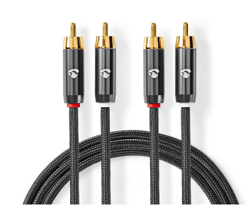 Express Delivery - Nedis CATB24200GY50 5 Meter Stereo Audio Cable 2x RCA Male to Male - Black - ID 123329