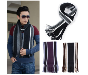 Unisex Winter Knitted Striped Scarf - Assorted Colors in KSA